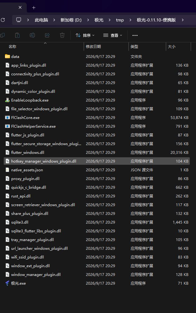 解压后的极光 Windows 便携版文件夹，包含极光.exe